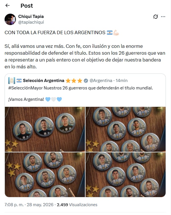 El posteo del Chiqui Tapia en X