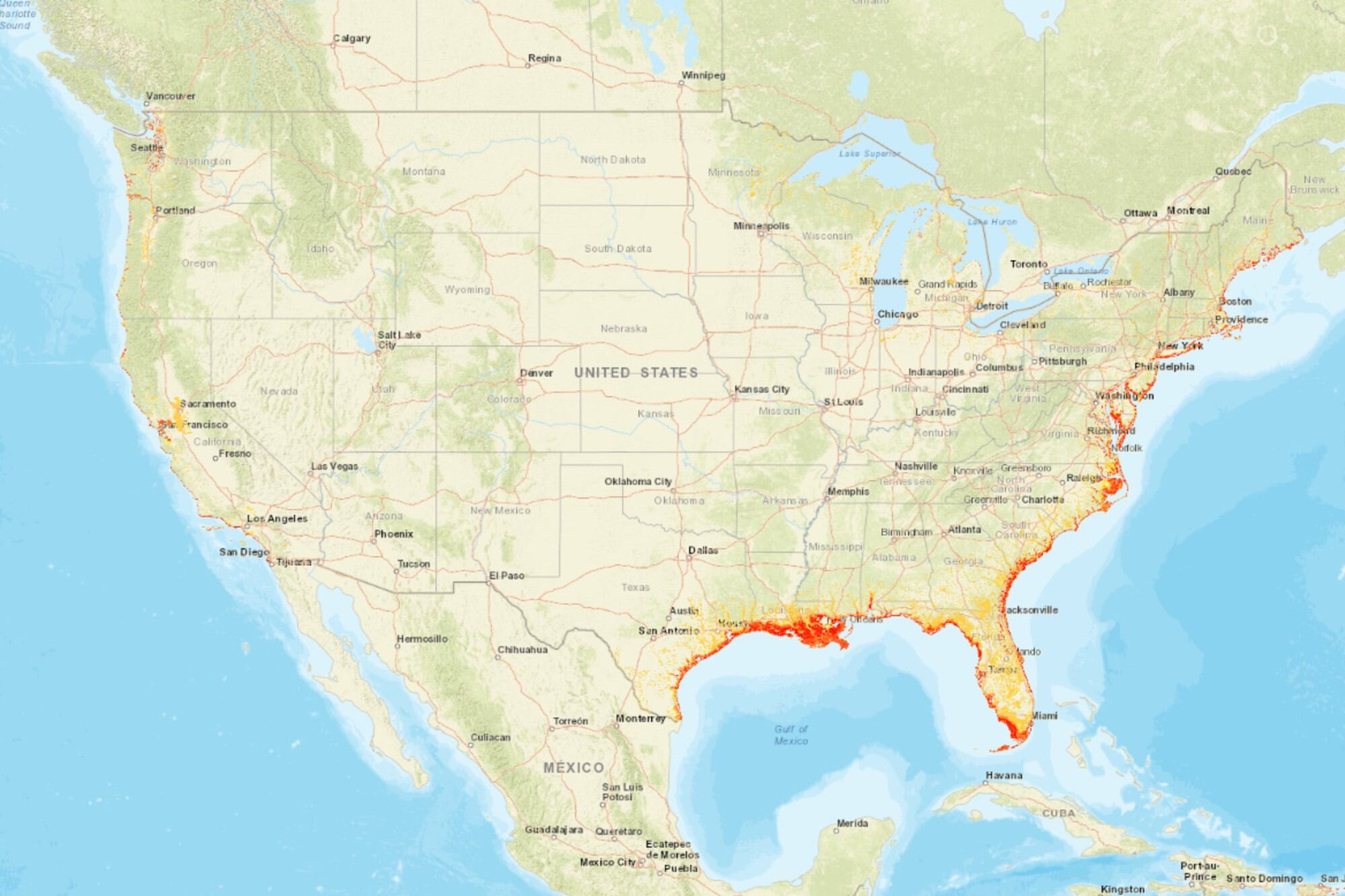 El mapa que muestra las ciudades de EE.UU. con mayor riesgo de inundaciones por el aumento del nivel del mar