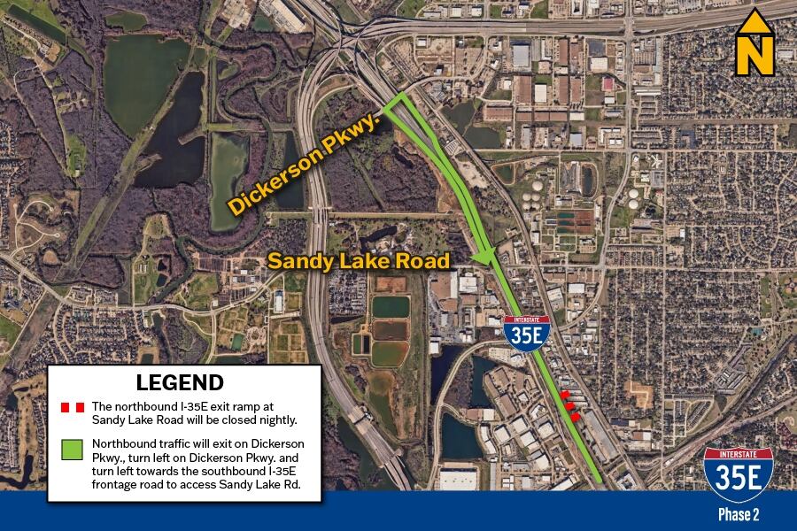 La rampa de salida de Sandy Lake Road en dirección norte estará cerrada todas las noches hasta el domingo 24 de agosto
