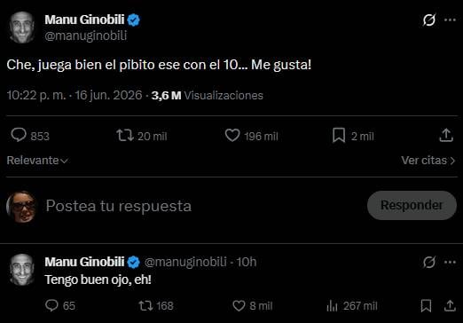 Ginobili también se rindió ante los pies de Messi.