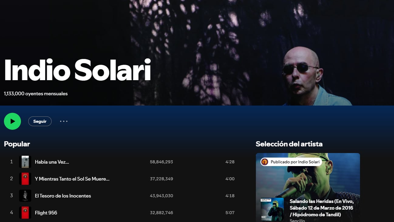 El Indio tenía una gran cantidad de seguidores en Spotify