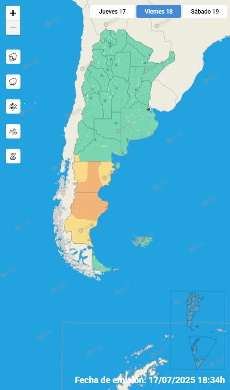 Mapa de alertas para este viernes 18 de julio.