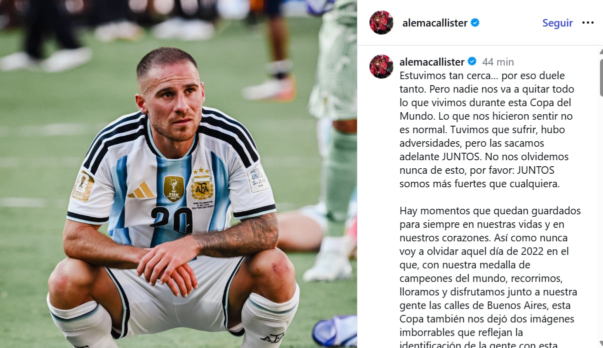 El extenso posteo de Mac Allister tras la derrota de Argentina en Estados Unidos