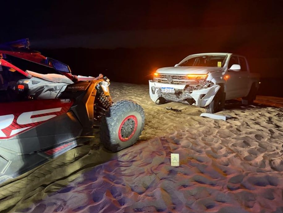 Así quedó la camioneta tras el choque con el UTV