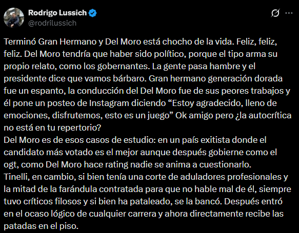 El descargo de Rodrigo Lussich en X