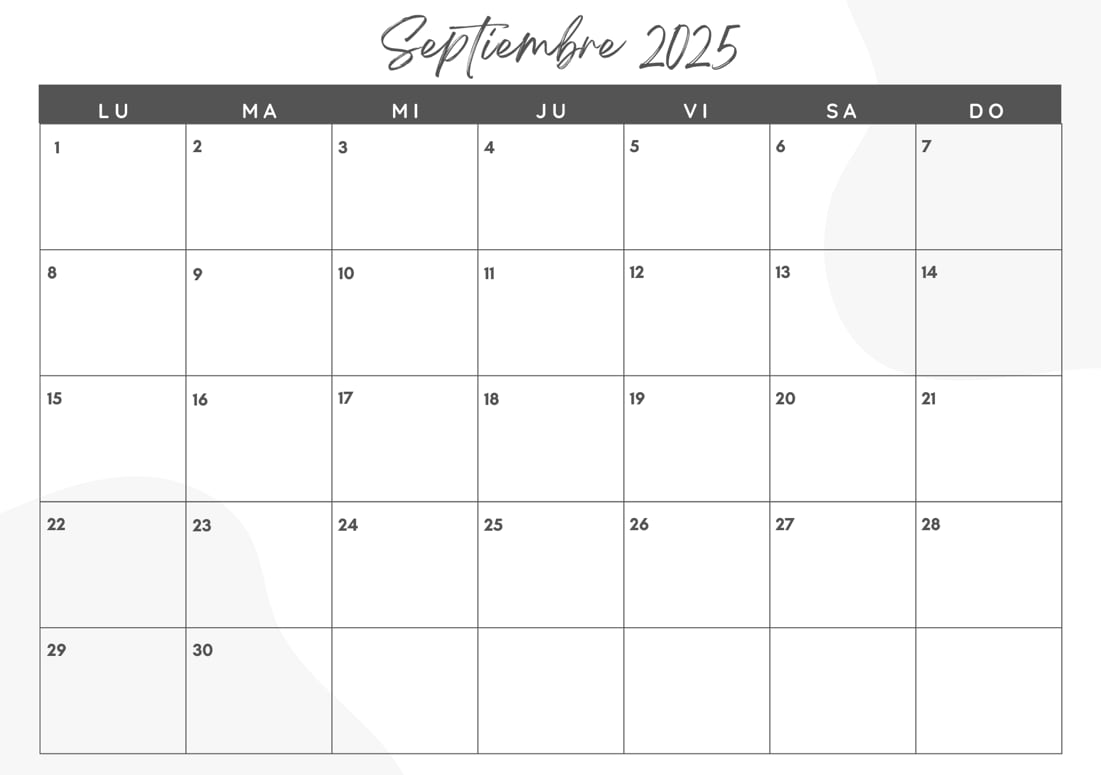 El calendario de septiembre 2025 para imprimir