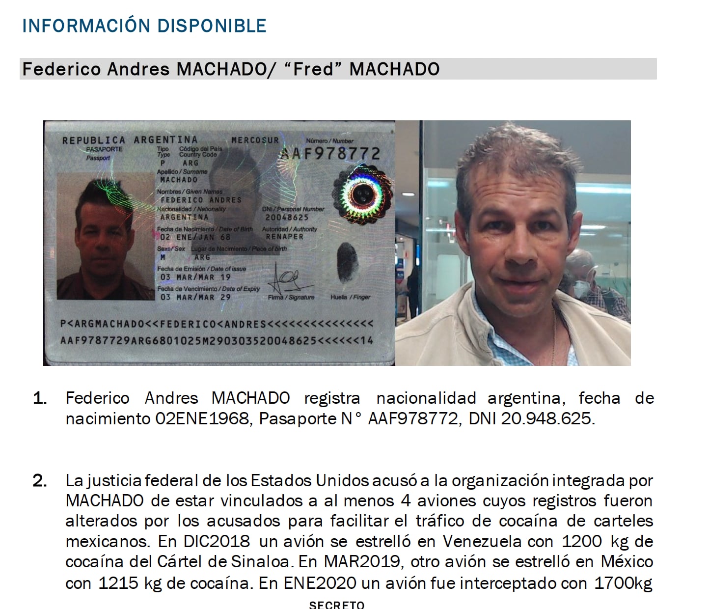 Parte del reporte sobre Fred Machado