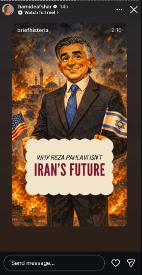 La publicación de Hamideh Soleimani Afshar en contra de Pahlavi