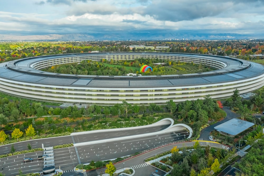 Vista aérea de la sede de Apple, en Cupertino