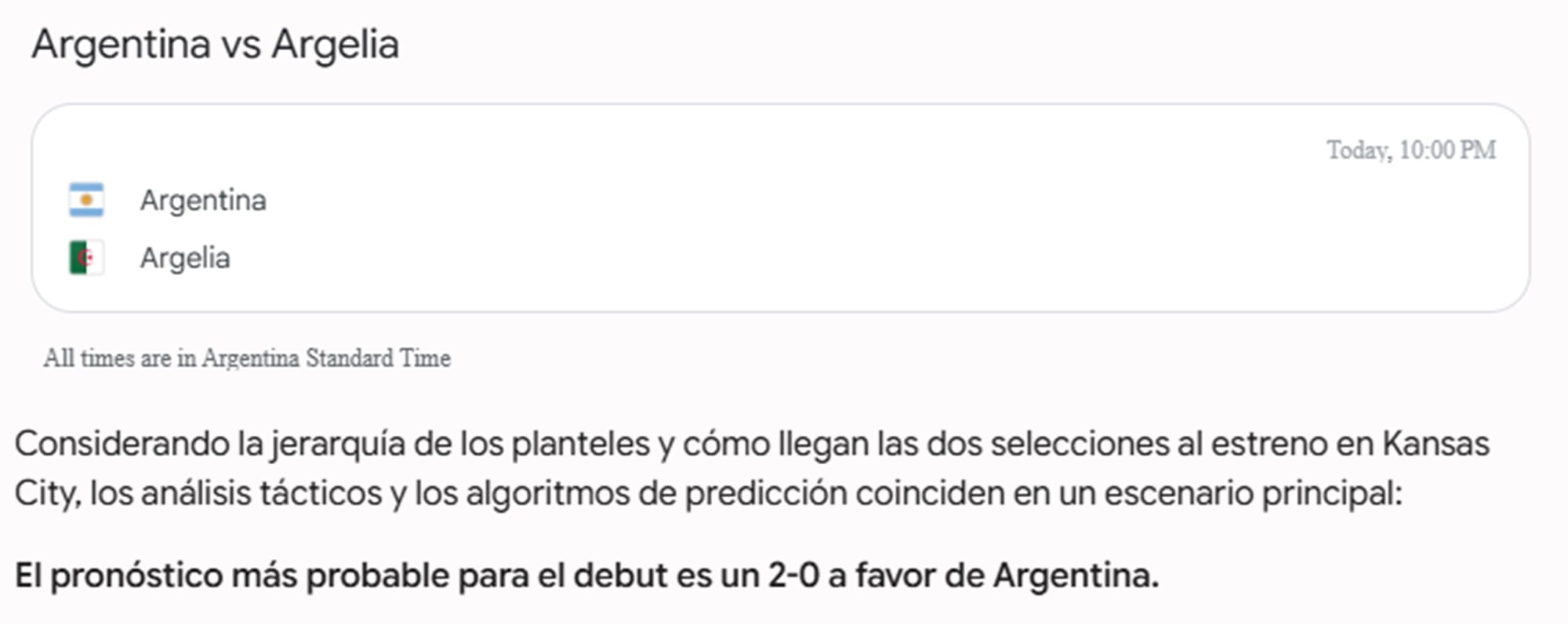 Para la IA de Google, el ganador del partido será Argentina