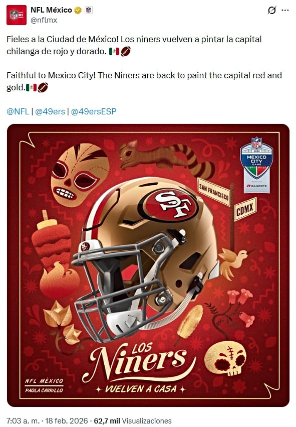 Los 49ers de San Francisco regresarán a la Ciudad de México en la temporada 2026