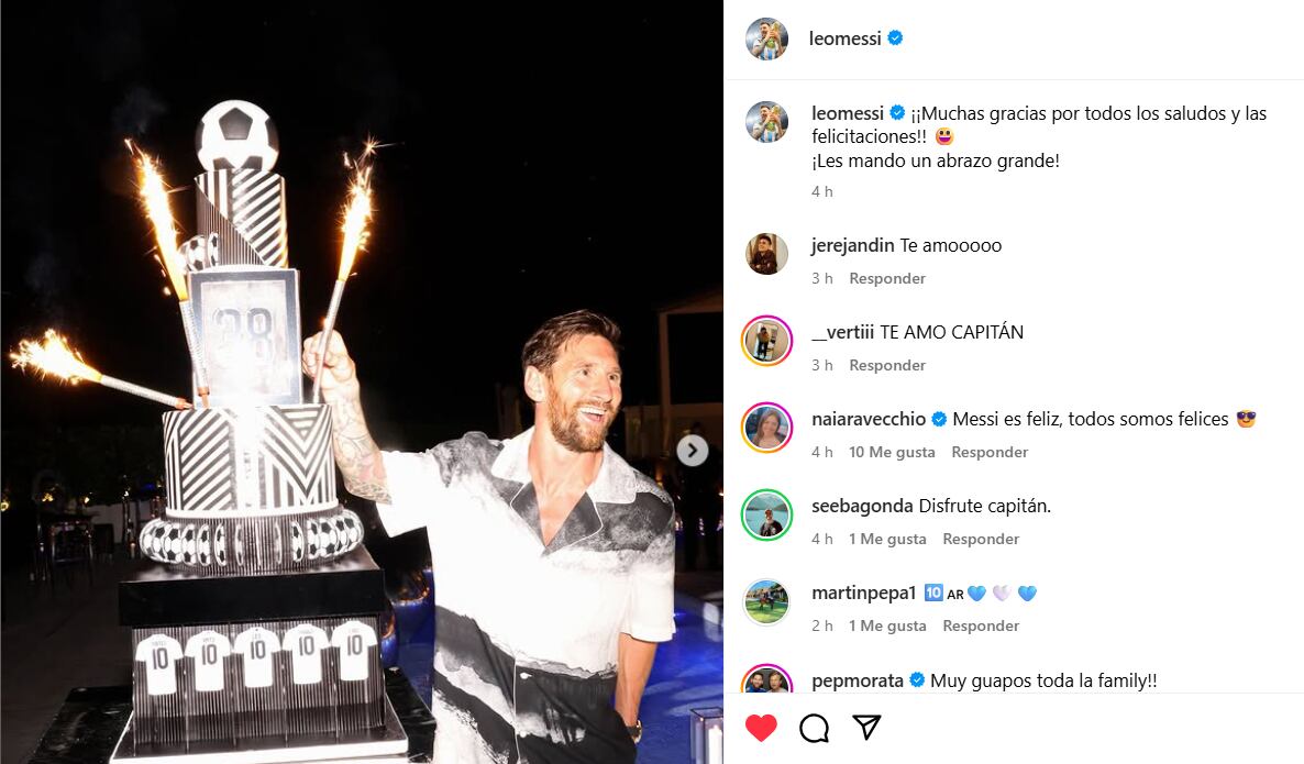 “¡¡Muchas gracias por todos los saludos y las felicitaciones!! 😃¡Les mando un abrazo grande!“, escribió el capitán en sus redes (Foto: Captura Instagram @leomessi)
