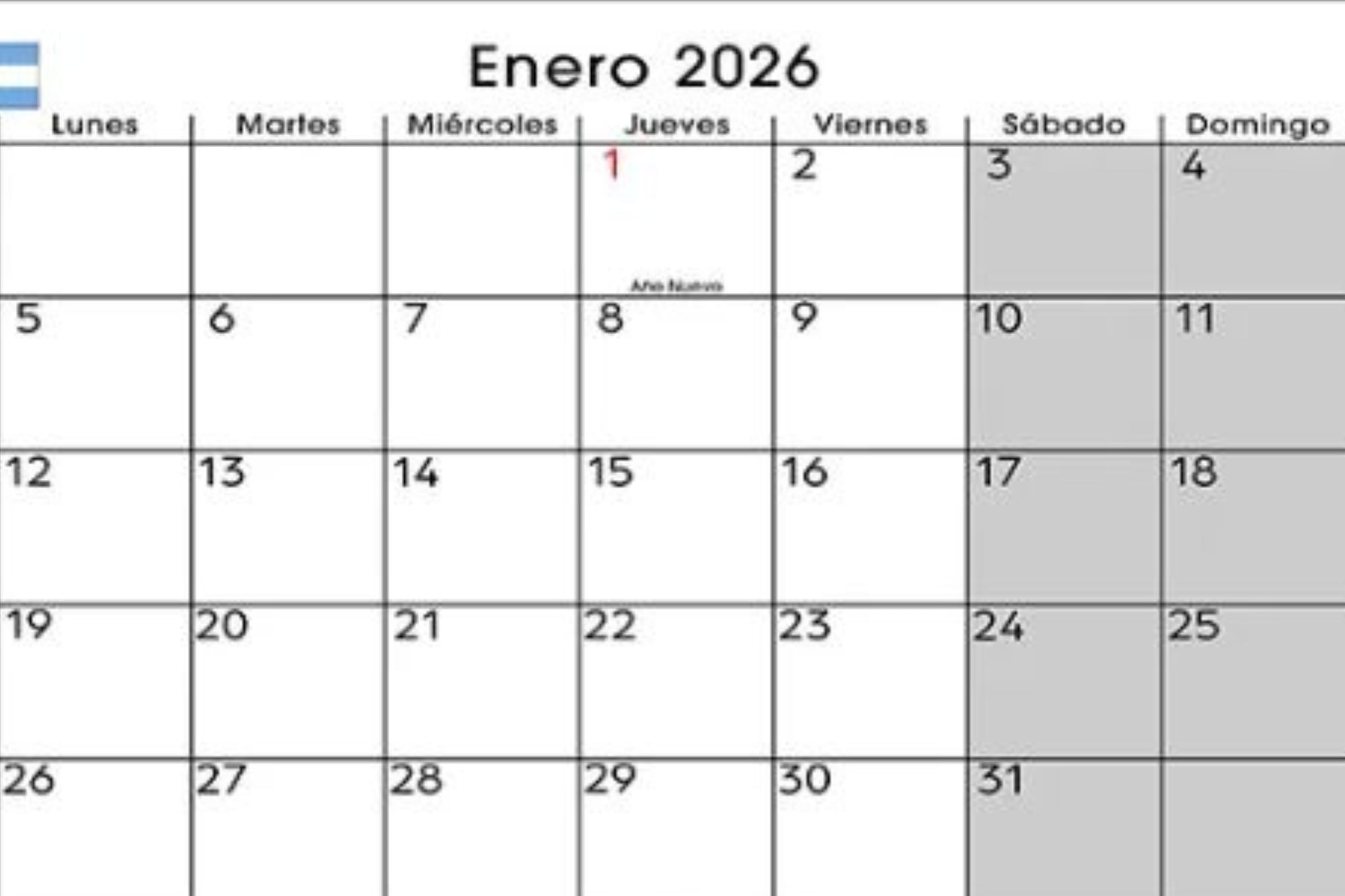Una opción para imprimir el calendario de enero