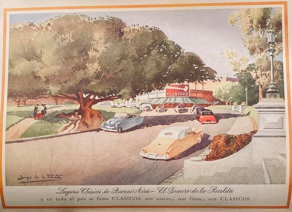 El gomero de Recoleta, los autos clásicos y La Biela en una obra de Jorge de la Puente, de 1952
