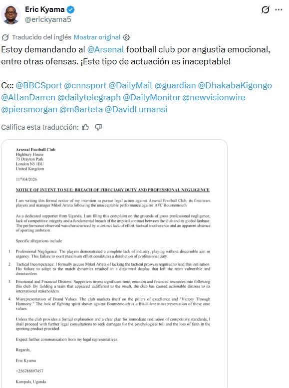 La publicación del hincha del Arsenal que causó revuelo