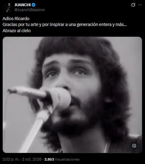 Juanchi Baleiron se despidió en X de Ricardo Soulé
