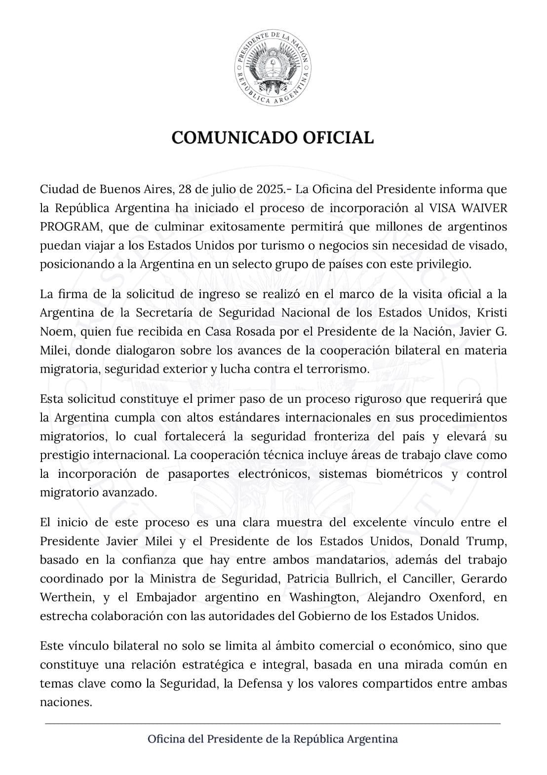 El comunicado del Gobierno.
