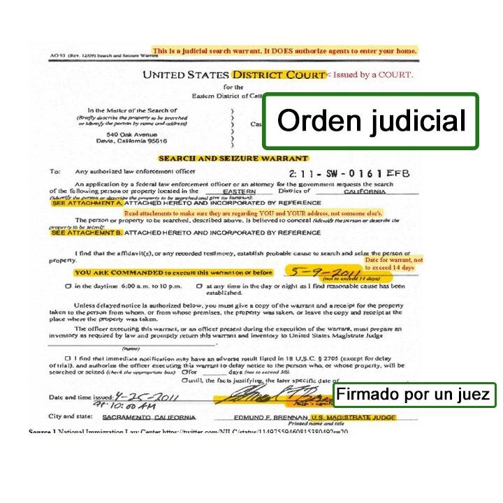 Los oficiales del ICE deben tener una orden judicial firmada por un juez para ingresar a un hogar