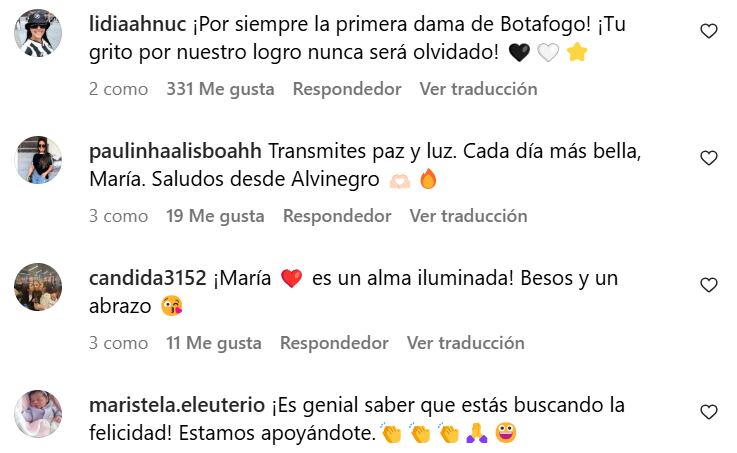 Más mensajes de apoyo a María Marques (Foto: Captura Instagram @maria3marques)