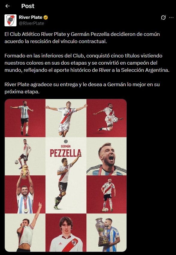 El comunicado de River