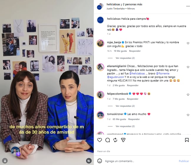 Los mensajes de apoyo y cariño no tardaron en llegar (Foto: Instagram @heliciabsas)