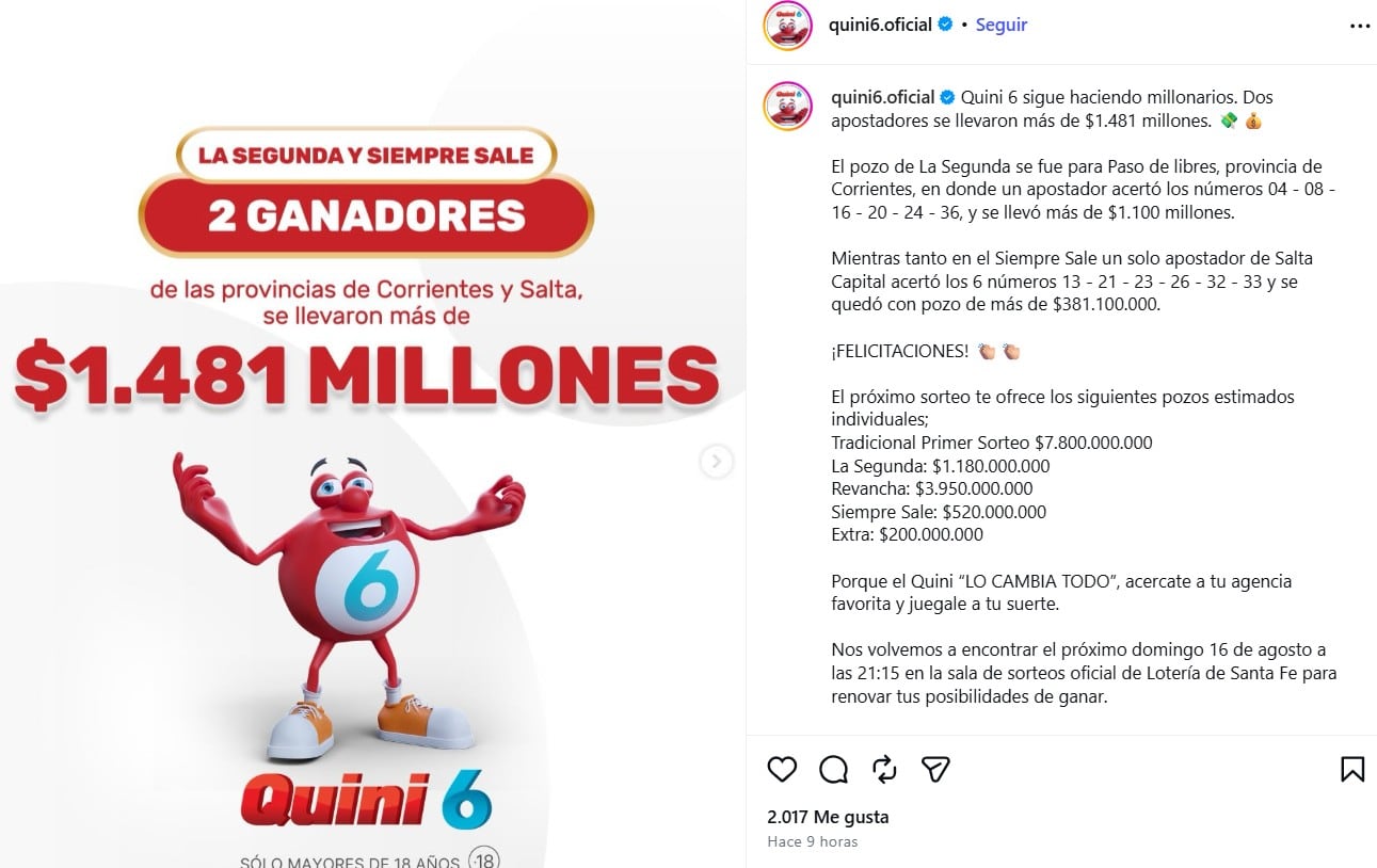 Los ganadores del Quini 6