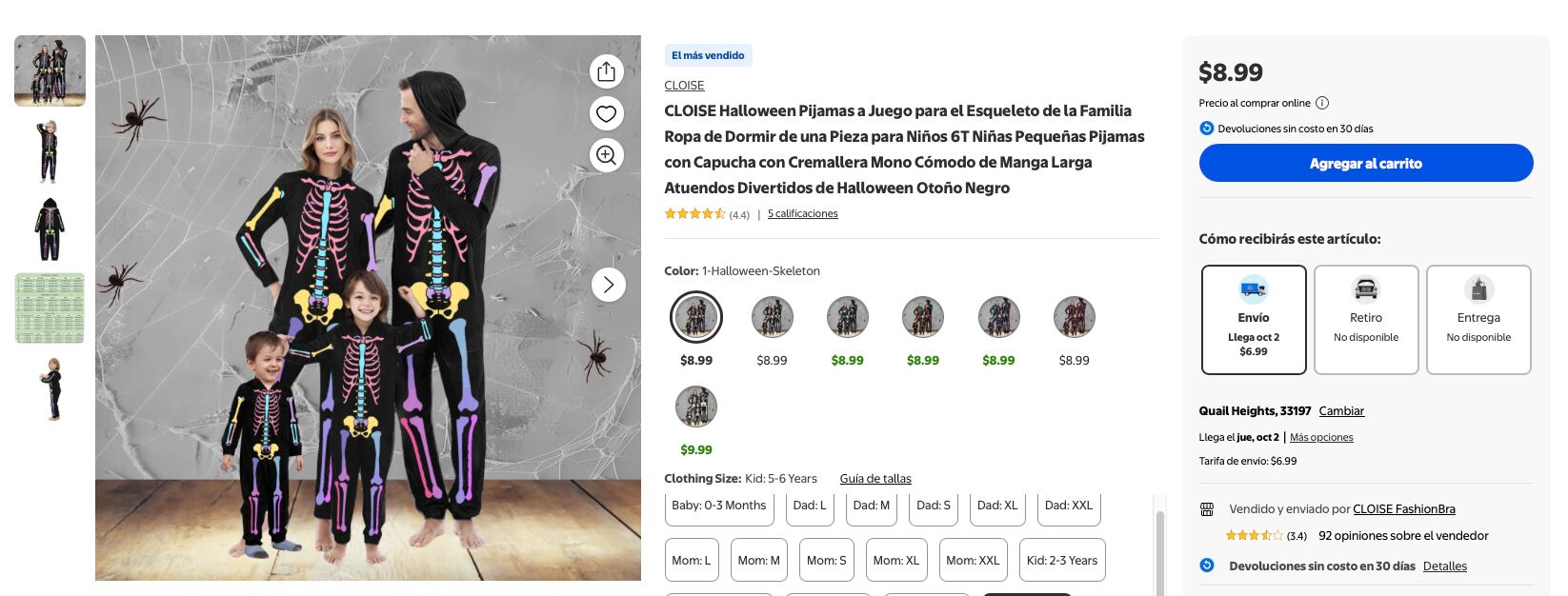 Es un conjunto de cuerpo entero en color negro, decorado con huesos de varios colores