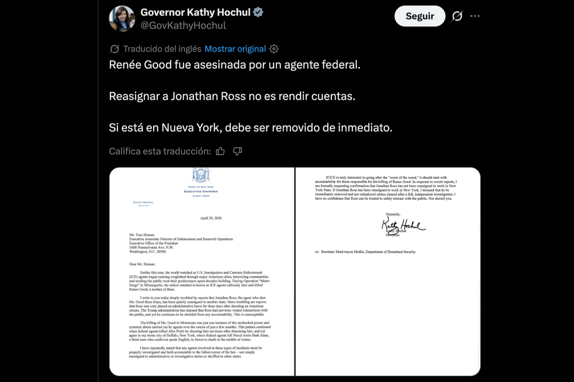 Hochul advirtió sobre un posible patrón de abuso de autoridad y cuestionó que el implicado continúe sin enfrentar consecuencias