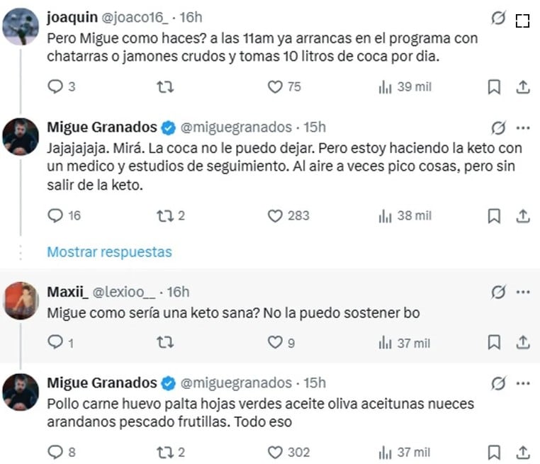 En noviembre de 2025, Migue Granados contó cómo comenzó la dieta estricta