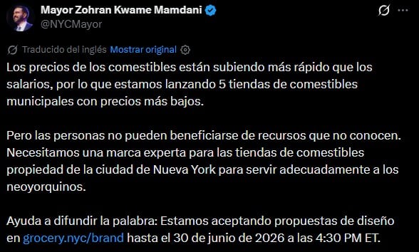 Mamdani alentó a los diseñadores profesionales a enviar sus propuestas de branding para NYC Groceries