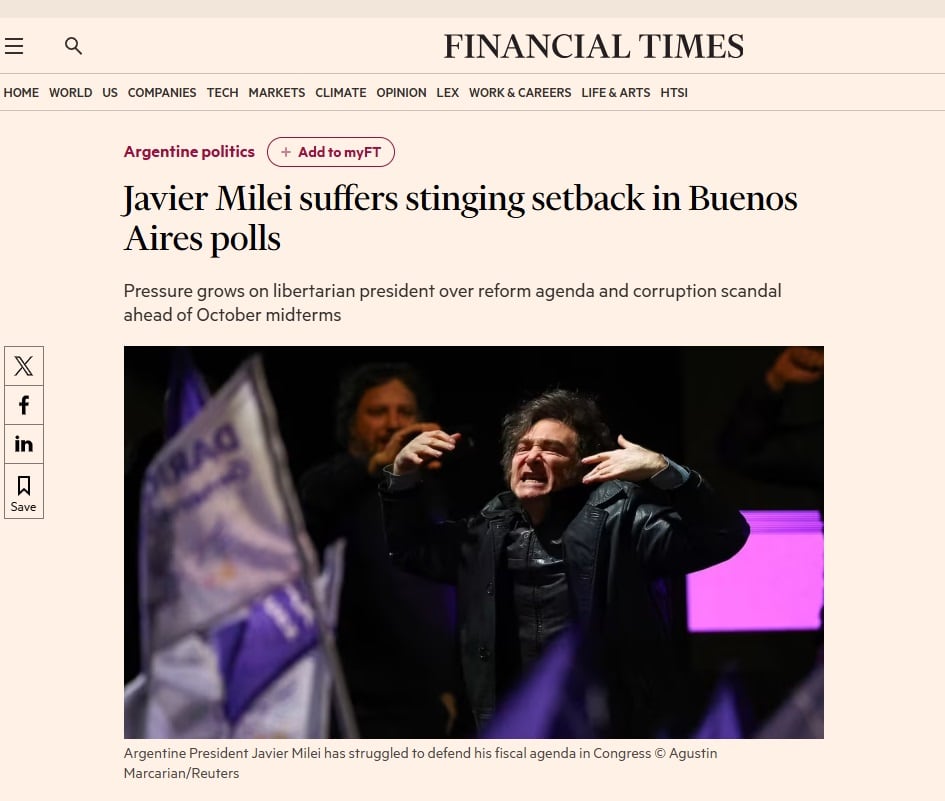 El titular de Financial TImes, sobre las elecciones en Buenos Aires