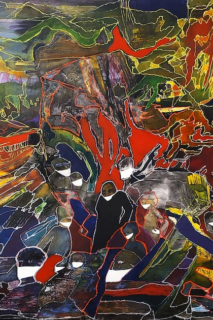 Detalle de A cara tapada, una de las obras realizadas por Luis Felipe Noé durante la cuarentena