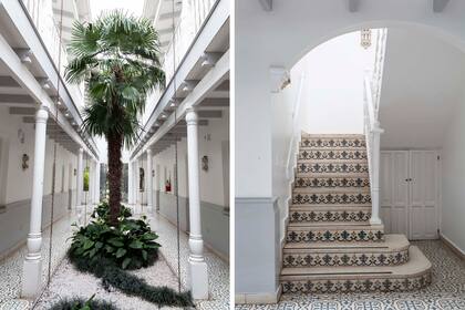 A continuación del sector social, se llega al corredor con spatifilium, pasto inglés y gloriosas palmeras al que dan, arriba y abajo, las doce habitaciones de Villa Vicuña. 