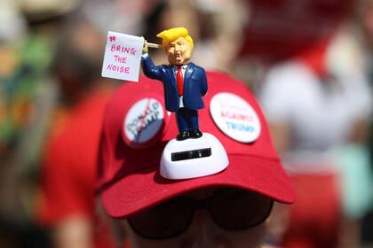 A demonstrator wearing a cap takes part in an anti-Trump protest in central London, Britain, July 13, 2018. REUTERS/Simon Dawson