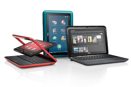 A diferencia de otros equipos que rotan la estructura completa de la pantalla, la netbook de Dell emplea un marco que sostiene el dispositivo tablet