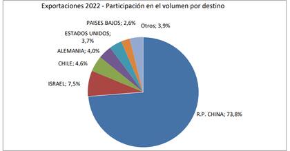 A dónde se exportó carne en lo que va de 2022 en volumen