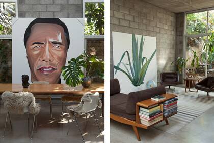 A la derecha, un impactante óleo de un ágave, otra obra de Eloisa que convive con las plantas que lo rodean.