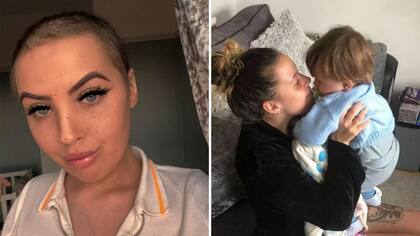 A la derecha, Chloe junto a su pequeño hijo