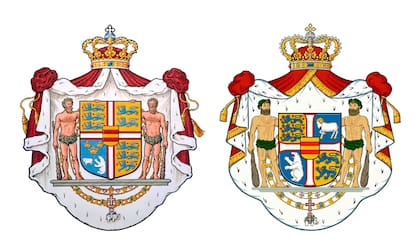A la derecha, la nueva versión del escudo de armas Real
