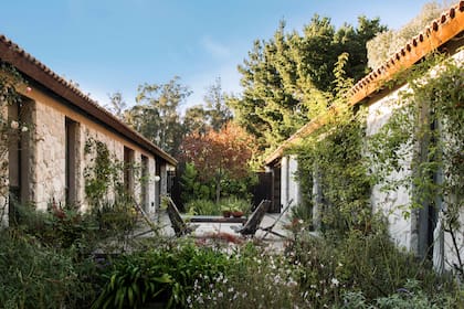 A la derecha, la suite principal y el living-comedor-cocina; Enfrente, habitaciones, baños y un estar familiar para hijos y nietos. En medio, el patio a resguardo del viento costero con árboles de pequeño porte, jazmines y aromáticas.