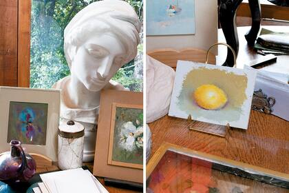 A la derecha, pintura de la dueña de casa: la acuarela de un limón.