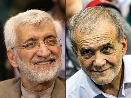 A la izquierda el candidato conservador Said Jalili y a la derecha el reformista Masud Pezeshkian. (Photo by ATTA KENARE / AFP)