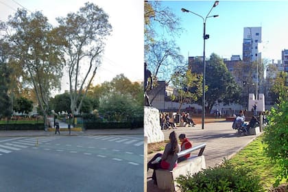 A la izquierda, el exterior de la plaza Primero de Mayo; a la izquierda, el interior