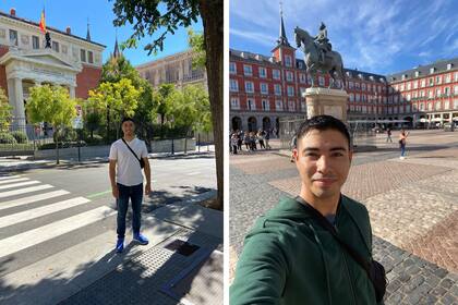 A la izquierda, en la Real Academia Española. Derecha: Plaza Mayor, en Madrid.