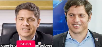 A la izquierda, la imagen generada con IA. A la derecha, una foto de Kicillof