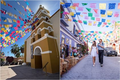 A la izquierda, la parroquia del pueblo, y a la derecha, un paseo por sus calles coloridas repletas de galerías de arte