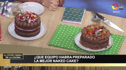 A la izquierda, la torta que los dos equipos debían replicar y a la derecha, la desprolija presentación del "Tano"