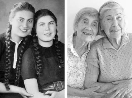 A la izquierda, las hermanas Bracha y Katka Berkovic poco antes de que se desatara la Segunda Guerra Mundial; a la derecha, las costureras recrean la misma foto en 2013 (Foto: Gentileza de Lucy Adlington)