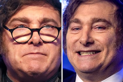 A la izquierda, Milei el 7 de septiembre pasado, en la noche de la elección bonaerense; a la derecha, el domingo 26 de octubre