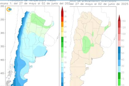 A la izquierda, registro de las temperaturas al 2 de junio; a la derecha, lluvias esperadas